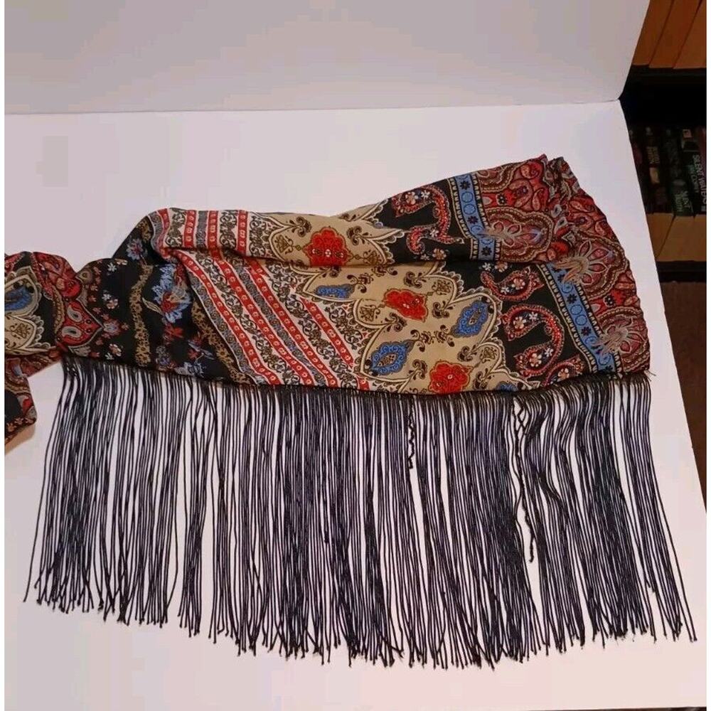 See You Monday Womens Medium Paisley Long Sleeve Black Fringed Cropped Top Boho - Picture 10 of 10